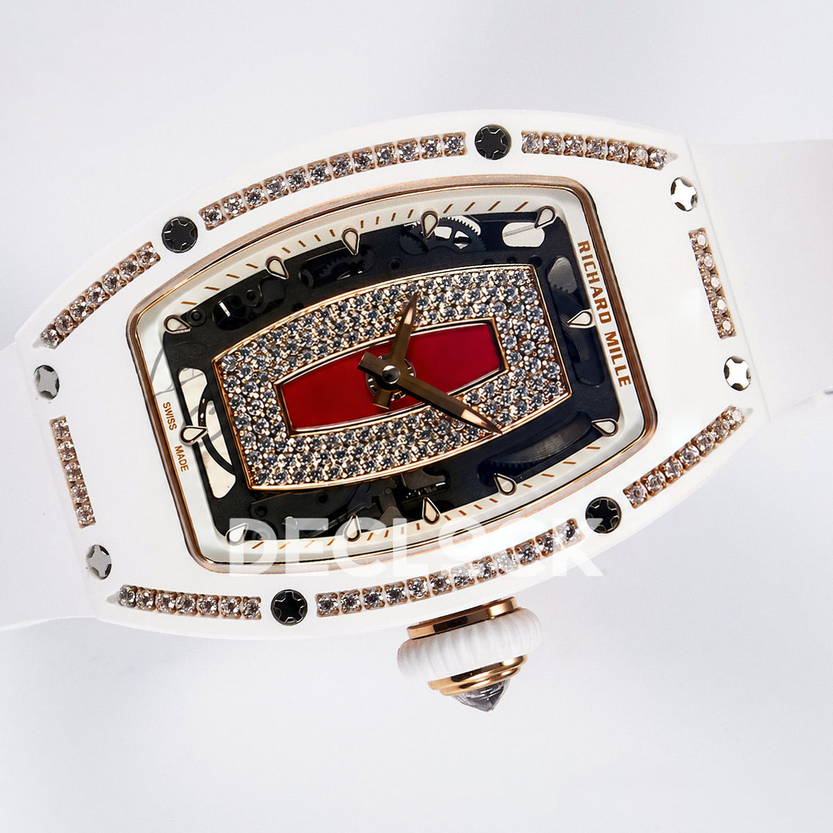 Richard Mille RM07-01 White Ceramic Gem-Set Red Dial EF CRMA2 replica - horizontal crown down