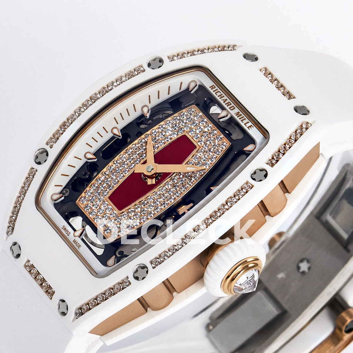 Richard Mille RM07-01 White Ceramic Gem-Set Red Dial EF CRMA2 replica - front crown side angle