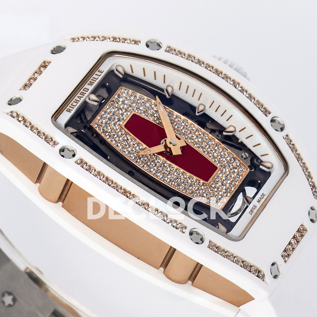 Richard Mille RM07-01 White Ceramic Gem-Set Red Dial EF CRMA2 replica - front opposite angle