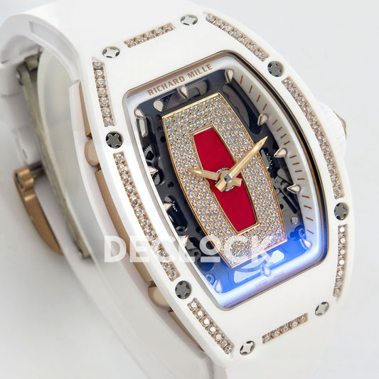Richard Mille RM07-01 White Ceramic Gem-Set Red Dial ZF CRMA2 replica - front three quarter