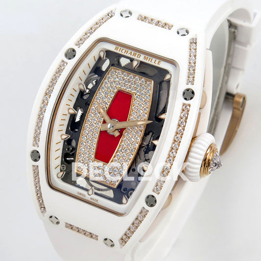 Richard Mille RM07-01 White Ceramic Gem-Set Red Dial ZF CRMA2 replica - dial angle right