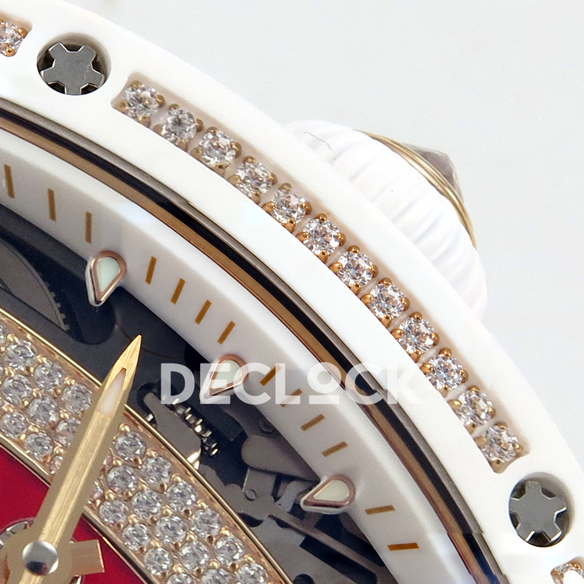 Richard Mille RM07-01 White Ceramic Gem-Set Red Dial ZF CRMA2 replica - crown and bezel detail