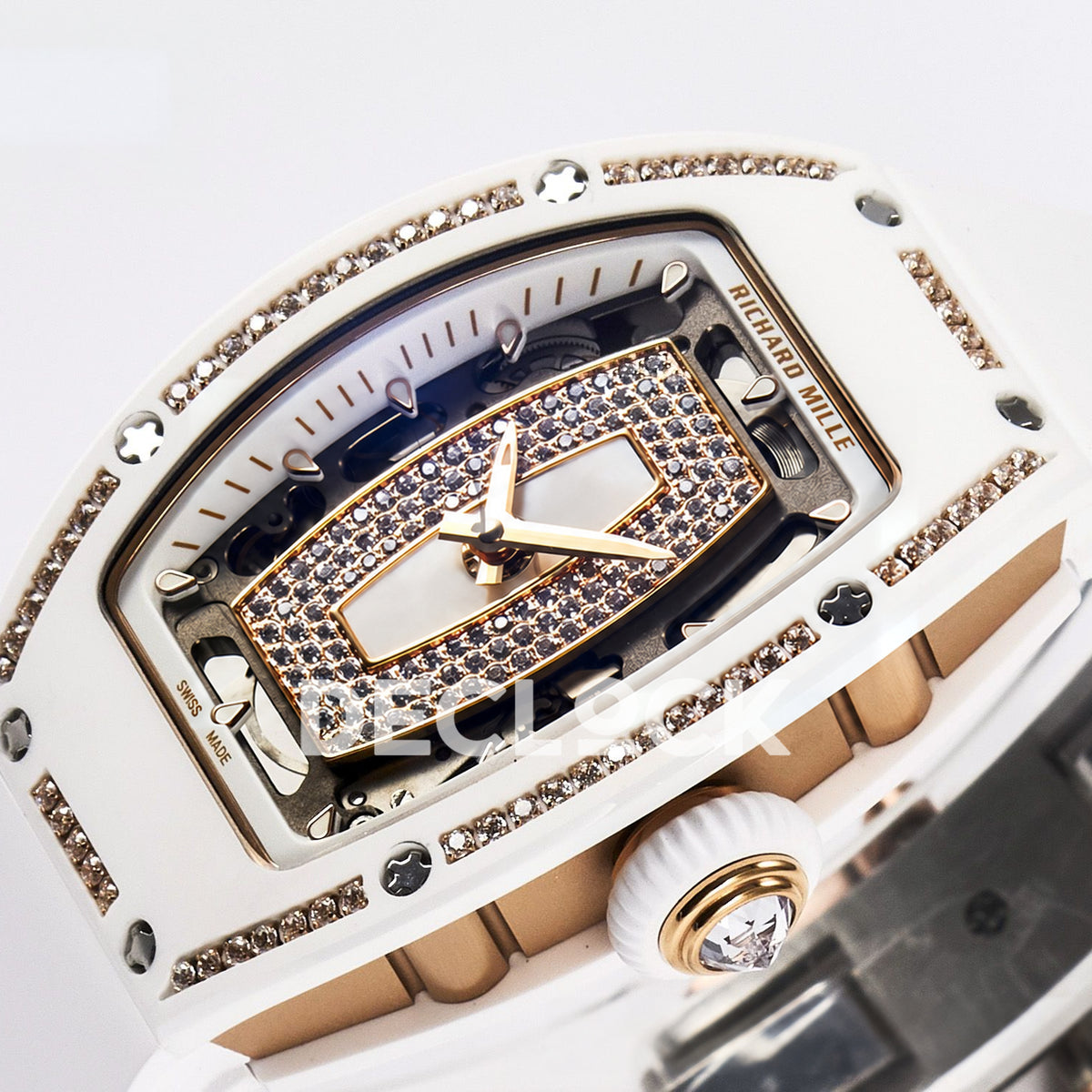 Richard Mille RM07-01 White Ceramic Gem-Set White Dial EF CRMA2 replica - front crown side angle