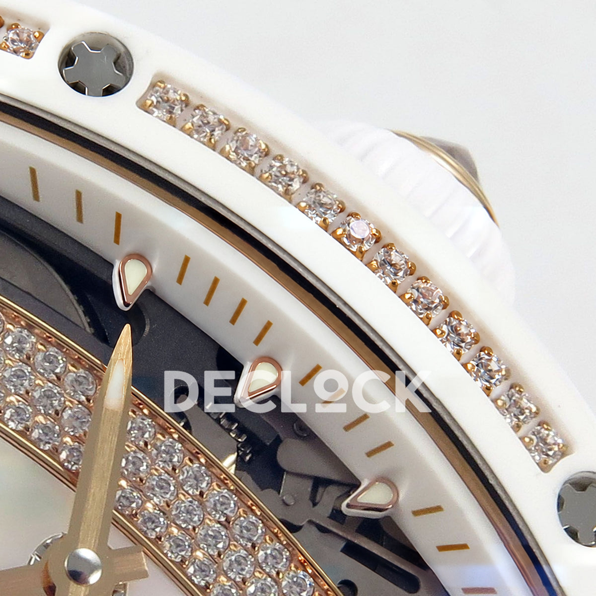 Richard Mille RM07-01 White Ceramic Gem-Set White Dial ZF CRMA2 replica - crown and bezel detail