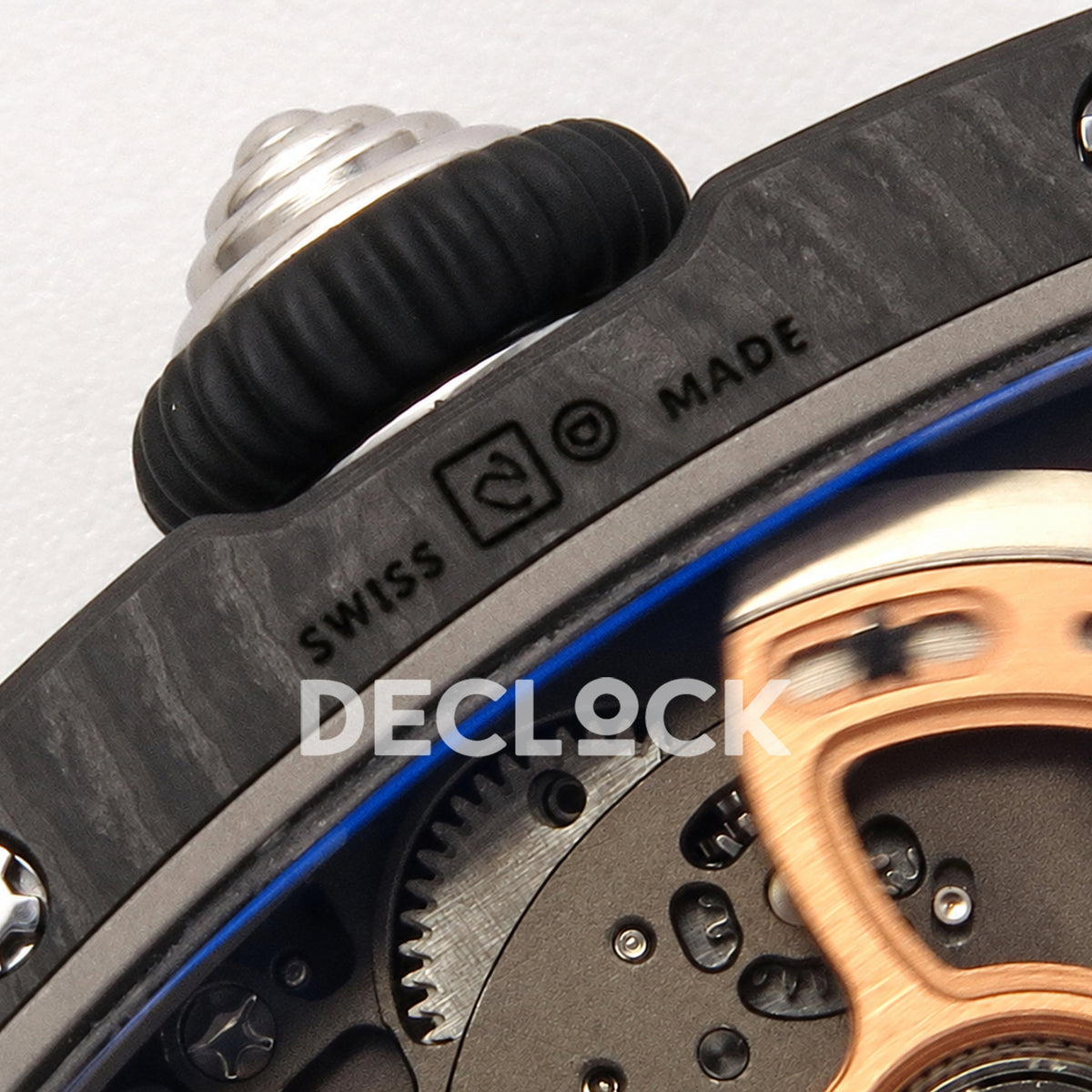 Richard Mille RM07-01 ZF black NTPT blue skeleton dial CRMA2 — crown caseback detail