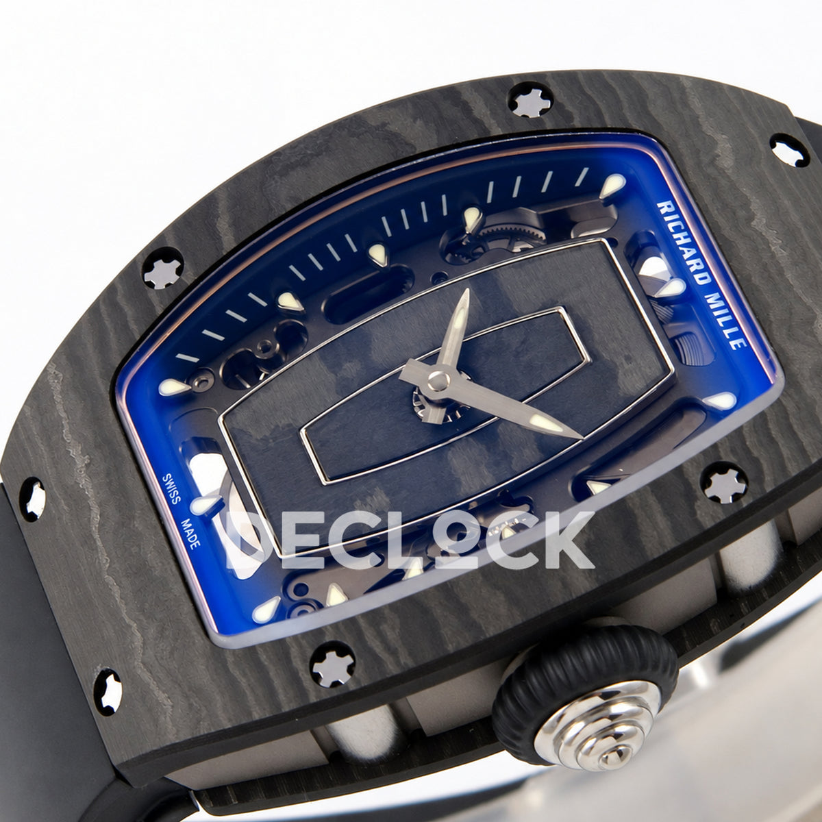 Richard Mille RM07-01 ZF black NTPT blue skeleton dial CRMA2 — crown side dial