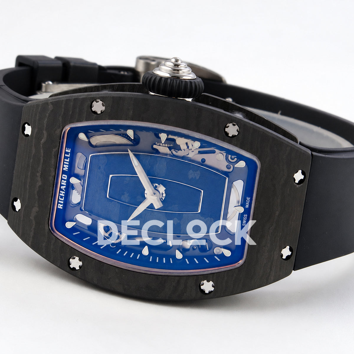 Richard Mille RM07-01 ZF black NTPT blue skeleton dial CRMA2 — horizontal crown angle