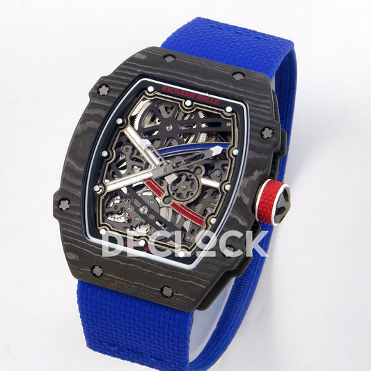 Richard Mille RM67-02 RICH Black France Pro V2 replica - original blue red white skeleton details, black NTPT case and red crown collar