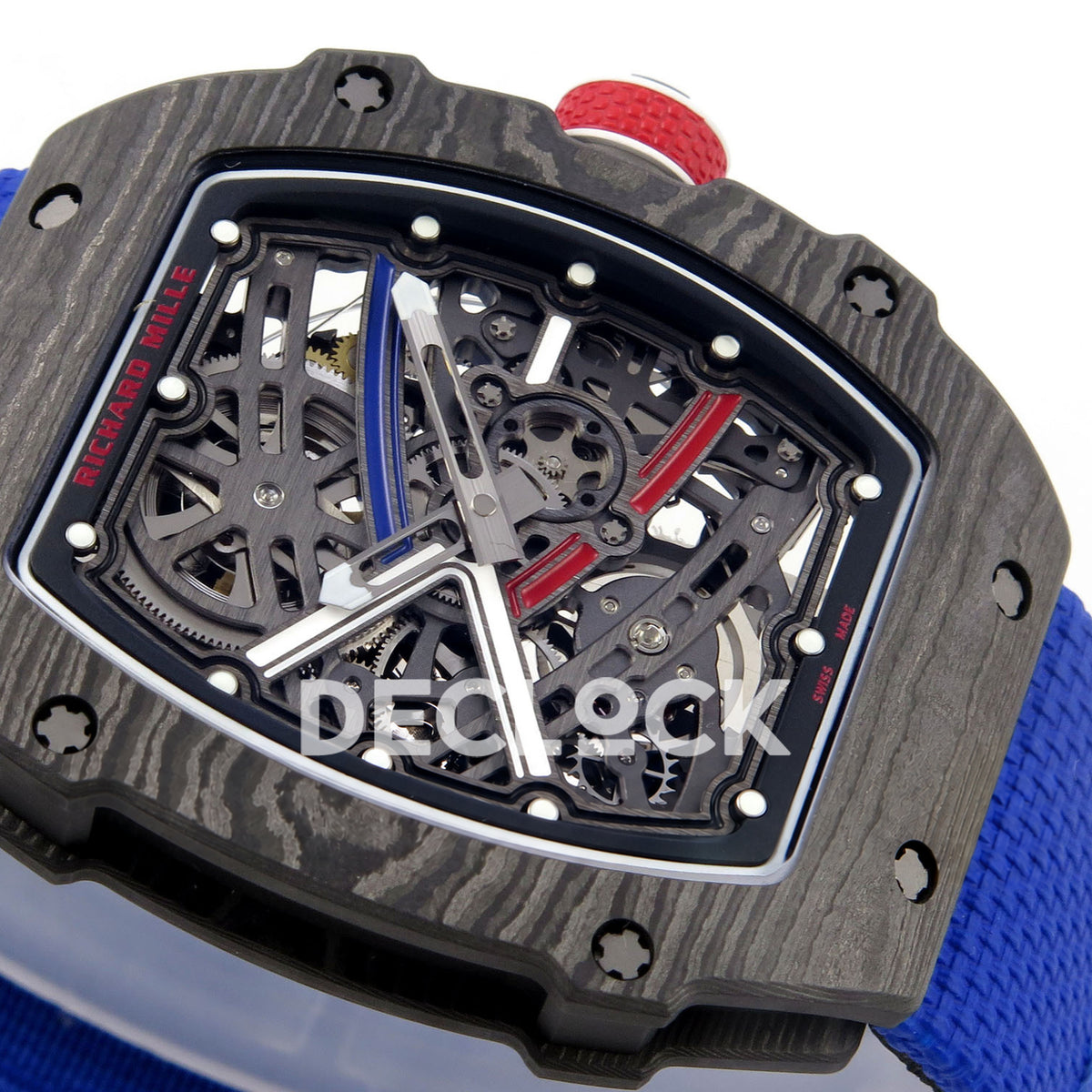 Richard Mille RM67-02 RICH Black France Pro V2 replica - original skeleton dial, luminous markers and black NTPT case from a low angle