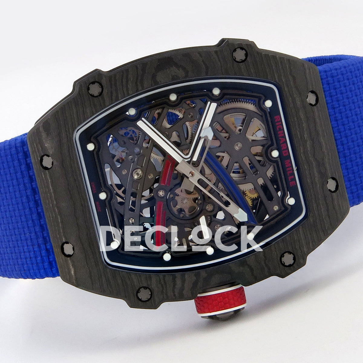 Richard Mille RM67-02 RICH Black France Pro V2 replica - white textile strap and original skeleton dial in horizontal view