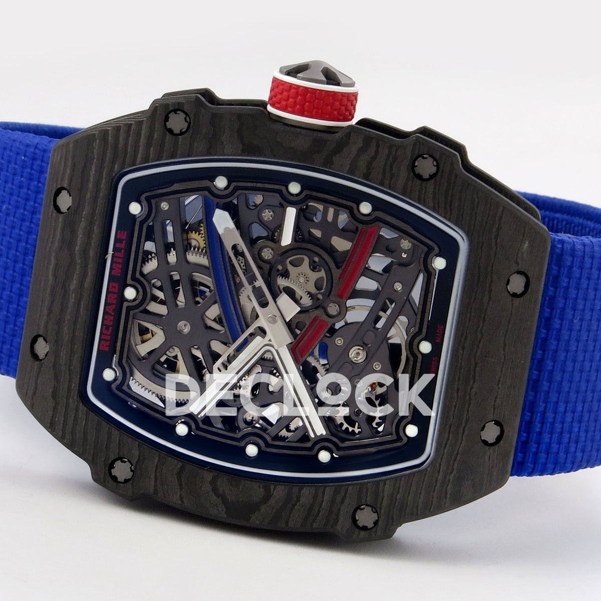 Richard Mille RM67-02 RICH Black France Pro V2 replica - blue strap, red crown and skeleton dial from the opposite side