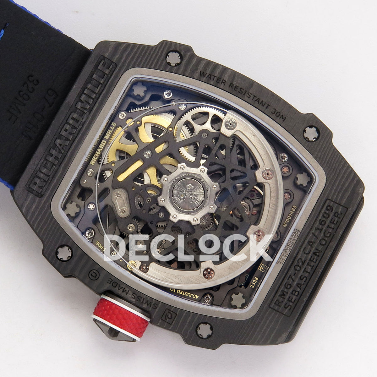 Richard Mille RM67-02 RICH Black France Pro V2 replica - original transparent caseback, skeleton rotor and RM67-02 CA /319 markings