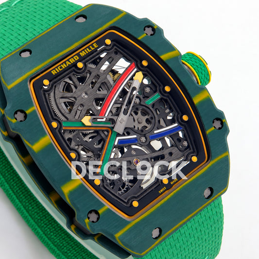 Richard Mille RM67-02 RICH Maker green NTPT Wayde Van Niekerk CRMA7 — angled dial closeup