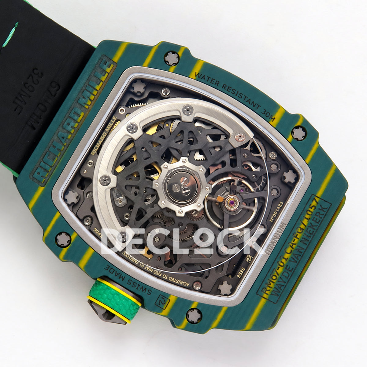 Richard Mille RM67-02 RICH Maker green NTPT Wayde Van Niekerk CRMA7 — caseback movement view