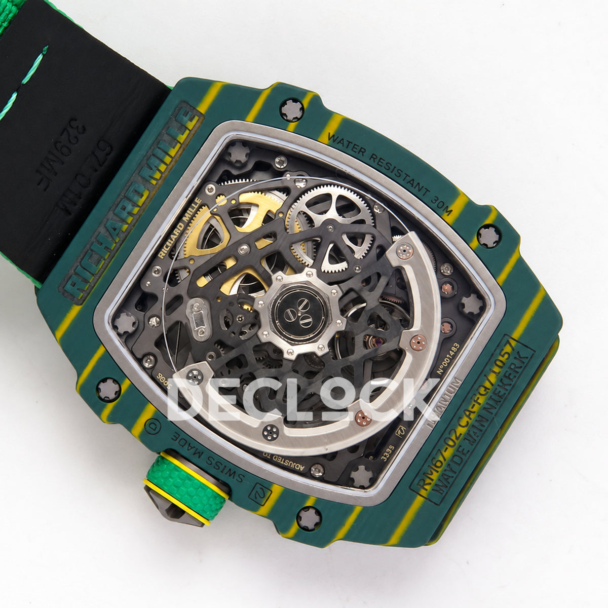 Richard Mille RM67-02 RICH Maker green NTPT Wayde Van Niekerk CRMA7 — caseback rotor view