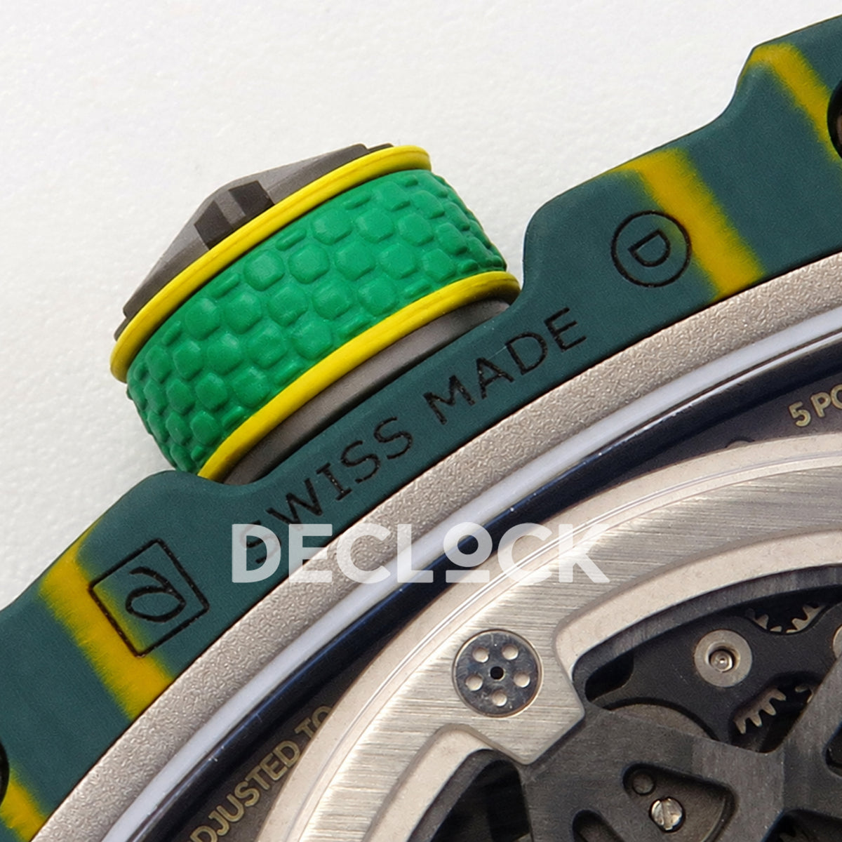 Richard Mille RM67-02 RICH Maker green NTPT Wayde Van Niekerk CRMA7 — crown and caseback detail