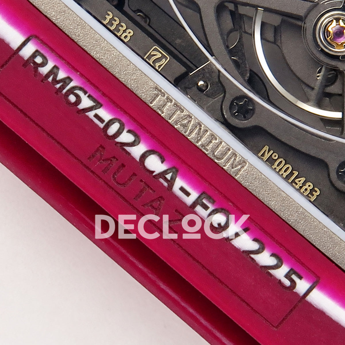 Richard Mille RM67-02 RICH Maker purple NTPT Mutaz skeleton CRMA7 — caseback reference