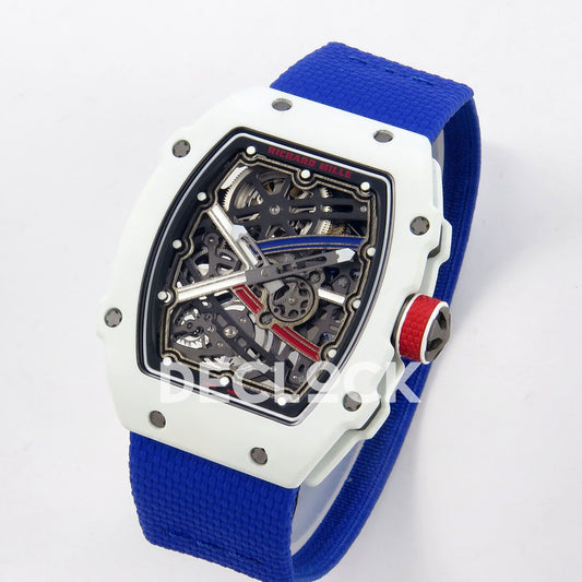 Richard Mille RM67-02 RICH White France Pro V2 replica - original blue red white skeleton details, white NTPT case and red crown collar