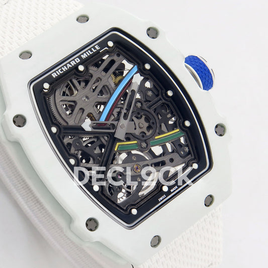 Richard Mille RM67-02 RICH UAE 2026 replica - original skeleton dial and white case at a left angle