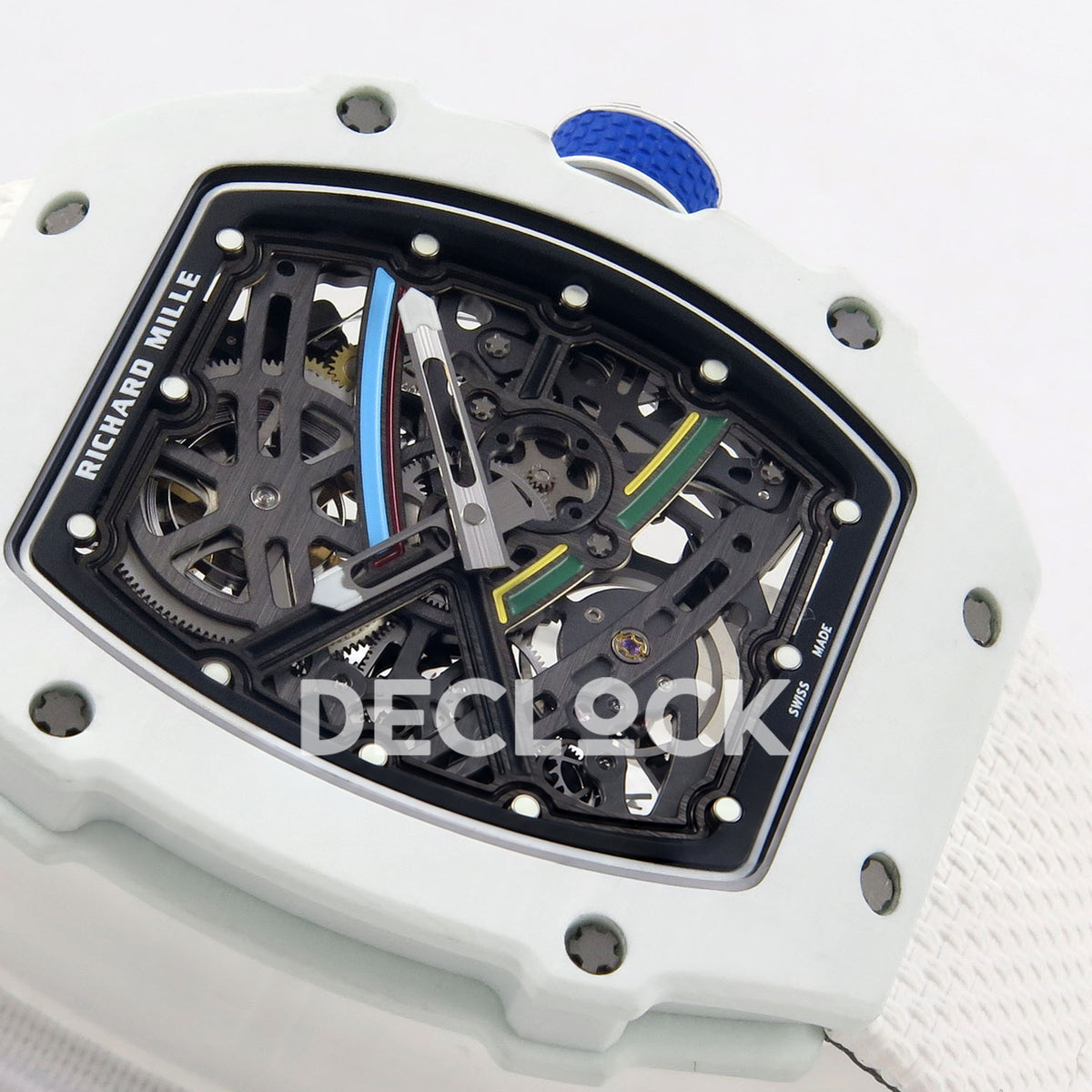 Richard Mille RM67-02 RICH UAE 2026 replica - original skeleton dial, luminous markers and white NTPT case from a low angle