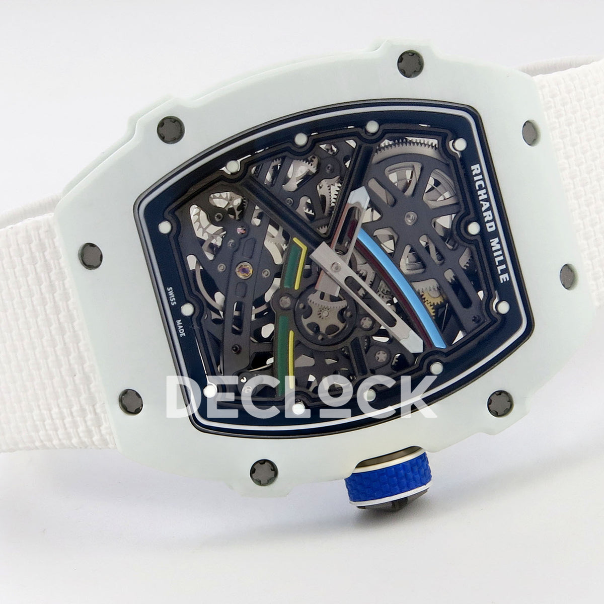 Richard Mille RM67-02 RICH UAE 2026 replica - white textile strap and original skeleton dial in horizontal view