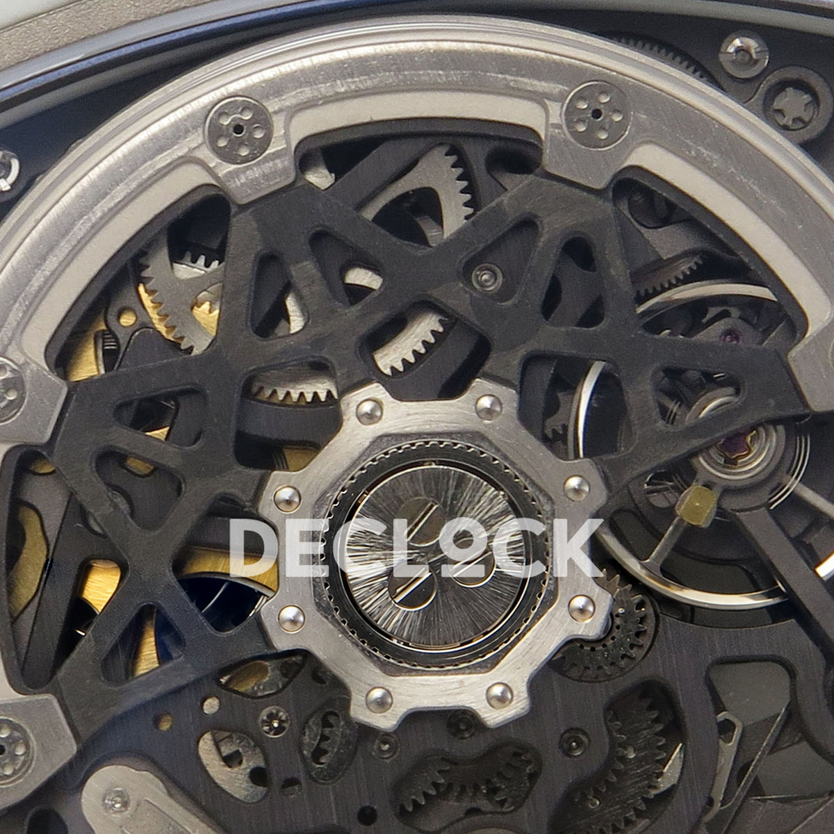 Richard Mille RM67-02 RICH UAE 2026 replica - original skeleton rotor, bearing, screws and mechanical bridges in close-up