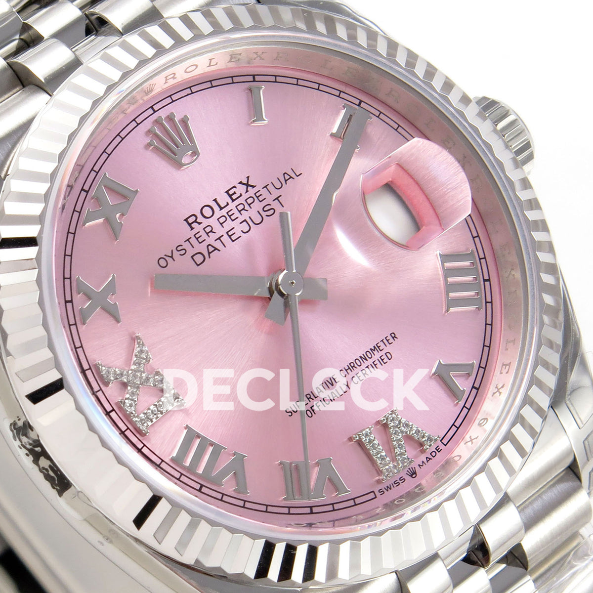 Rolex Datejust 126234 VSF Pink Diamonds Roman Jubilee VS3235 V2 replica - dial left angle