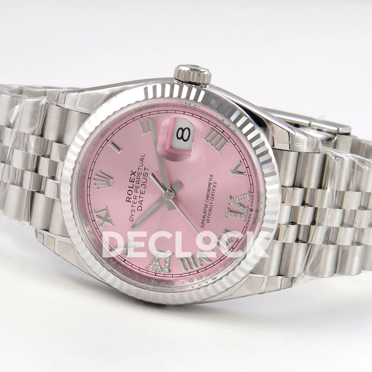 Rolex Datejust 126234 VSF Pink Diamonds Roman Jubilee VS3235 V2 replica - horizontal front reverse