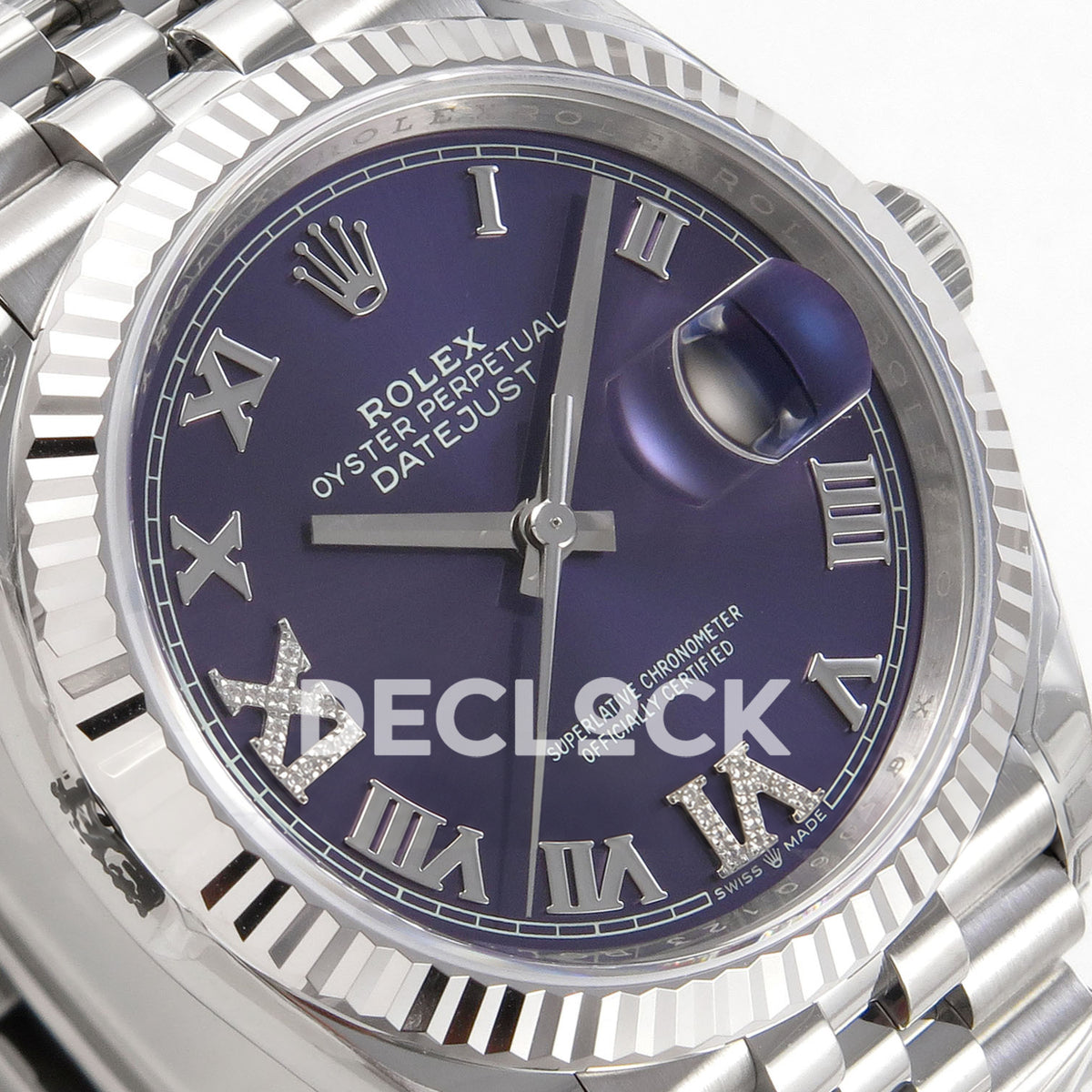 Rolex Datejust 126234 VSF Purple Diamonds Roman Jubilee VS3235 V2 replica - dial left angle