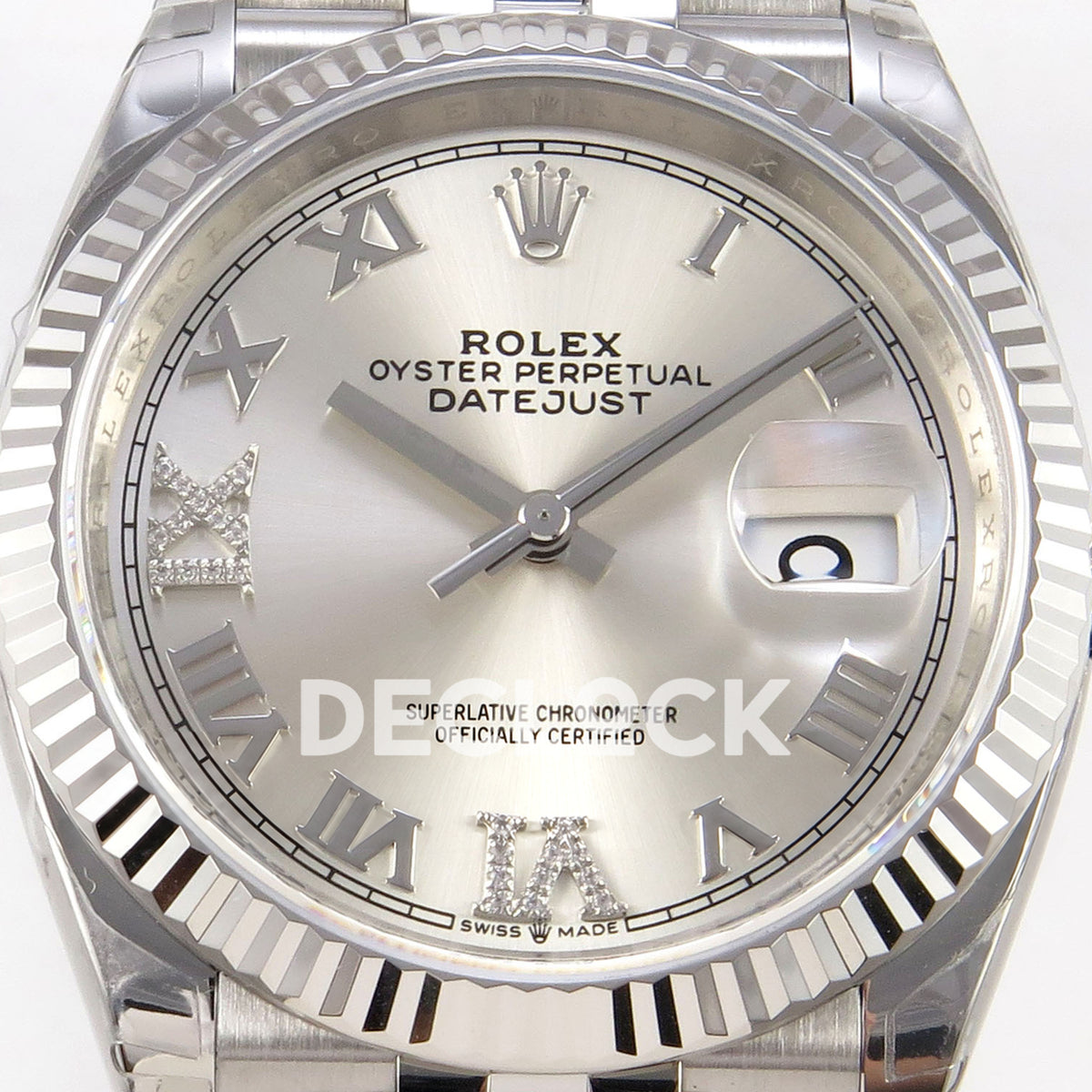 Rolex Datejust 126234 VSF Silver Diamonds Roman Jubilee VS3235 V2 replica - dial closeup
