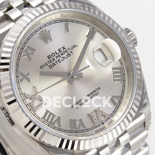Rolex Datejust 126234 VSF Silver Diamonds Roman Jubilee VS3235 V2 replica - dial left angle