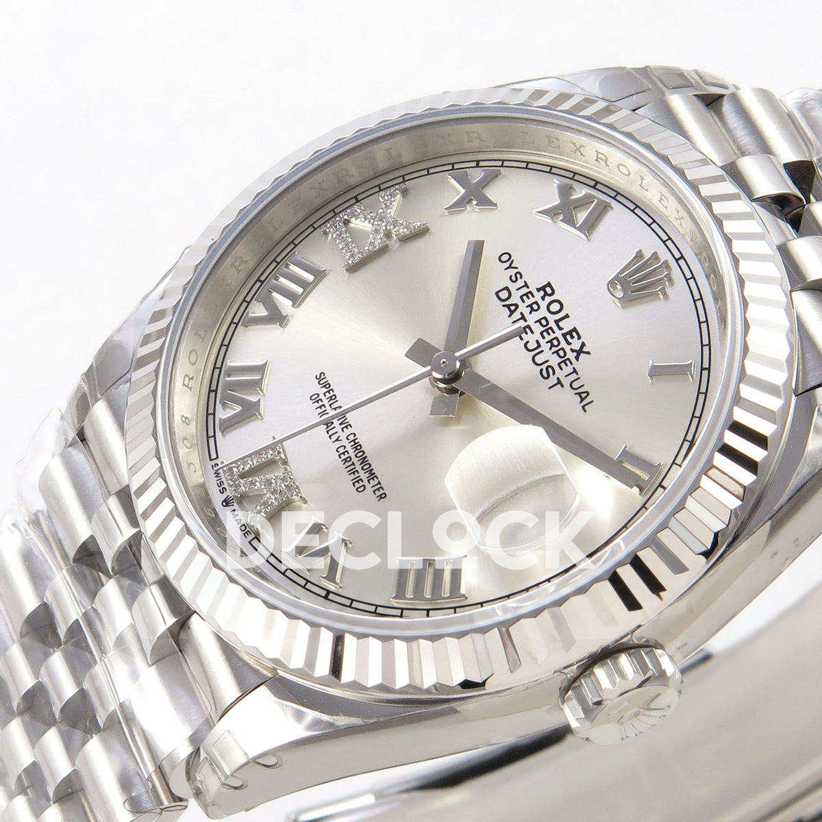 Rolex Datejust 126234 VSF Silver Diamonds Roman Jubilee VS3235 V2 replica - dial right angle