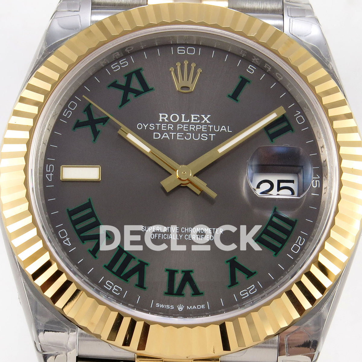 Rolex Datejust 126333 VSF gray green Roman dial two-tone Jubilee replica - dial close up