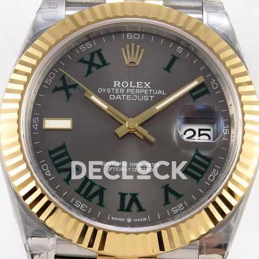 Rolex Datejust 126333 VSF gray green Roman dial two-tone Jubilee replica - dial close up