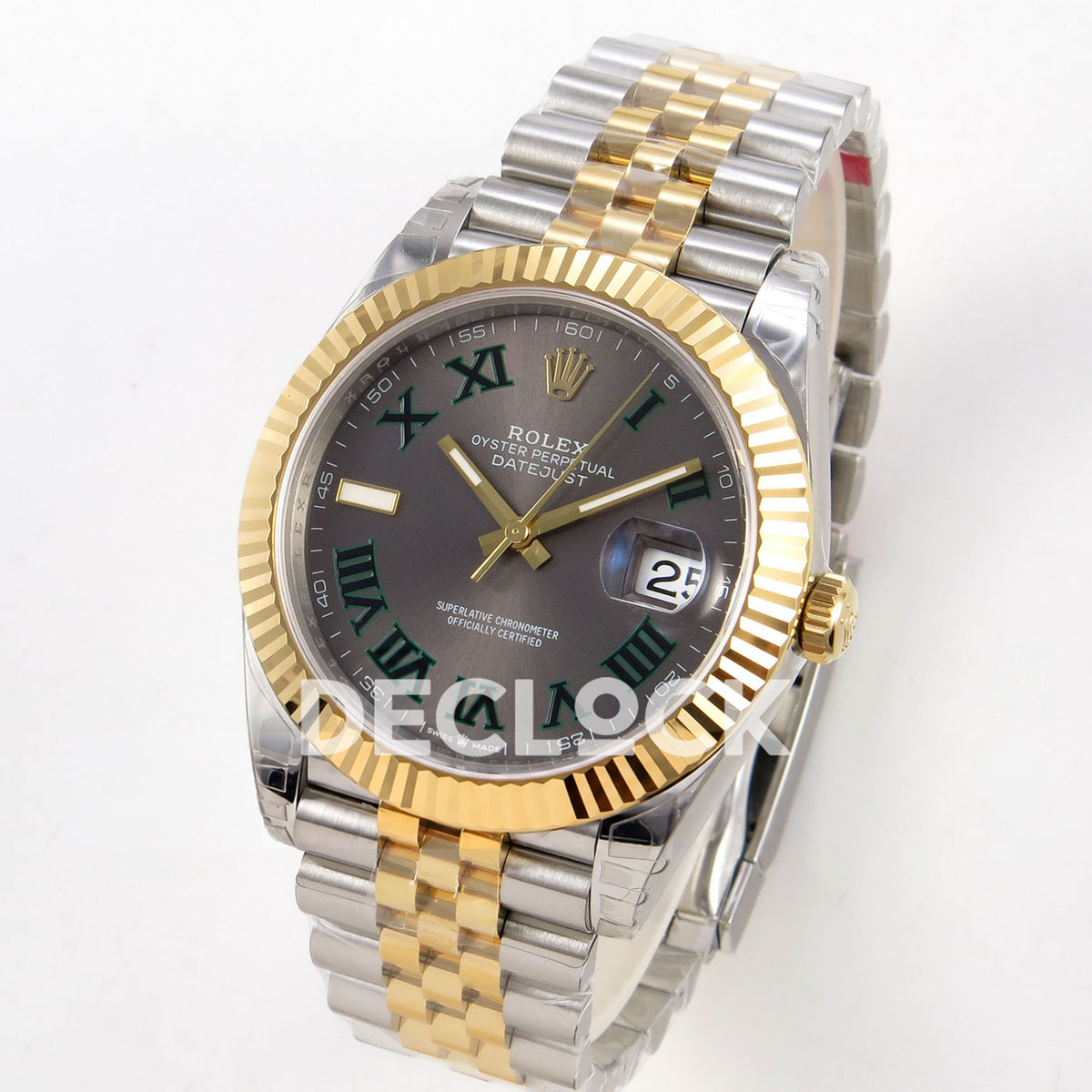 Rolex Datejust 126333 VSF gray green Roman dial two-tone Jubilee replica - angled front