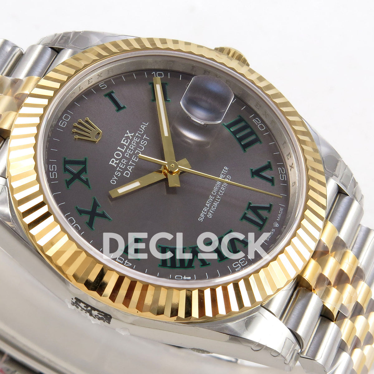 Rolex Datejust 126333 VSF gray green Roman dial two-tone Jubilee replica - dial detail angle three