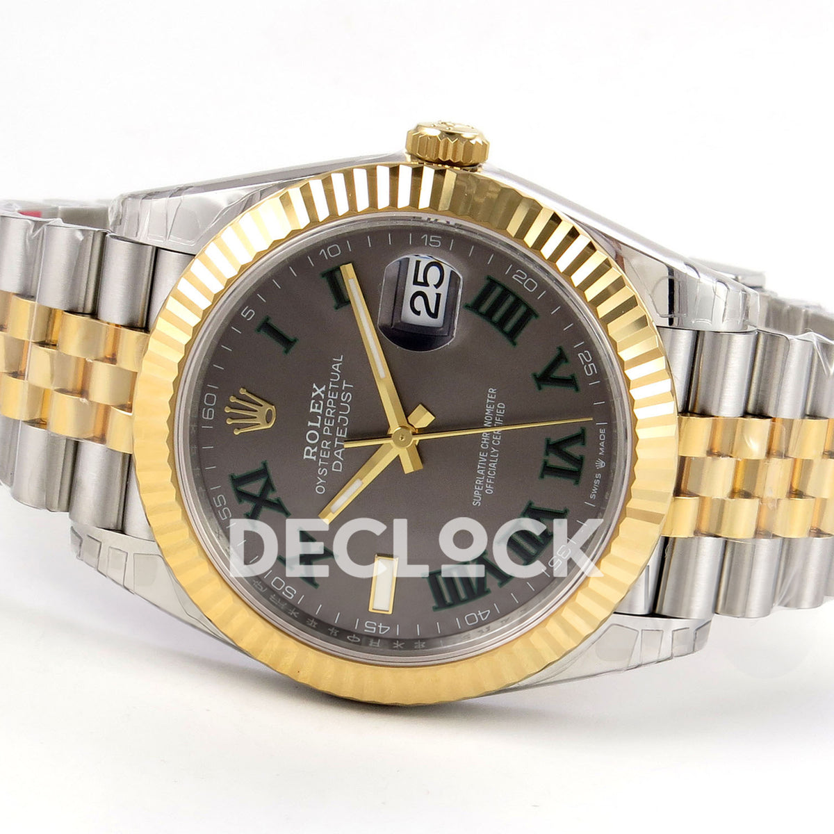 Rolex Datejust 126333 VSF gray green Roman dial two-tone Jubilee replica - bracelet and dial angle two