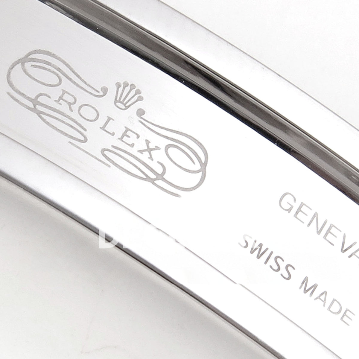 Rolex Datejust 31 278274 Blue Diamond Jubilee XRF A2236 replica - Macro view of the clasp logo and Geneva Swiss Made engravings