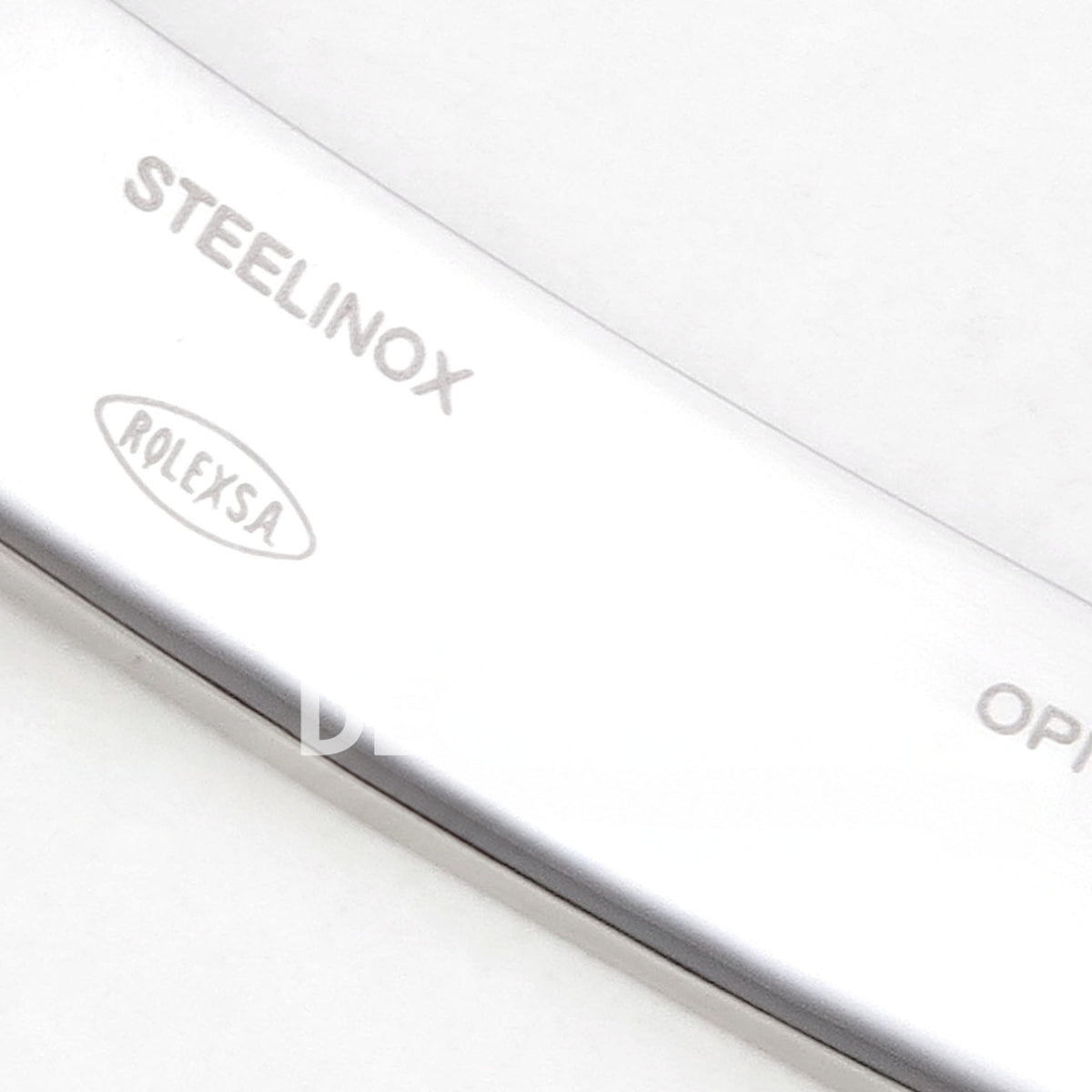 Rolex Datejust 31 278274 Green Stick Jubilee XRF A2236 replica - Macro view of Steelinox RolexSA and OPI clasp markings