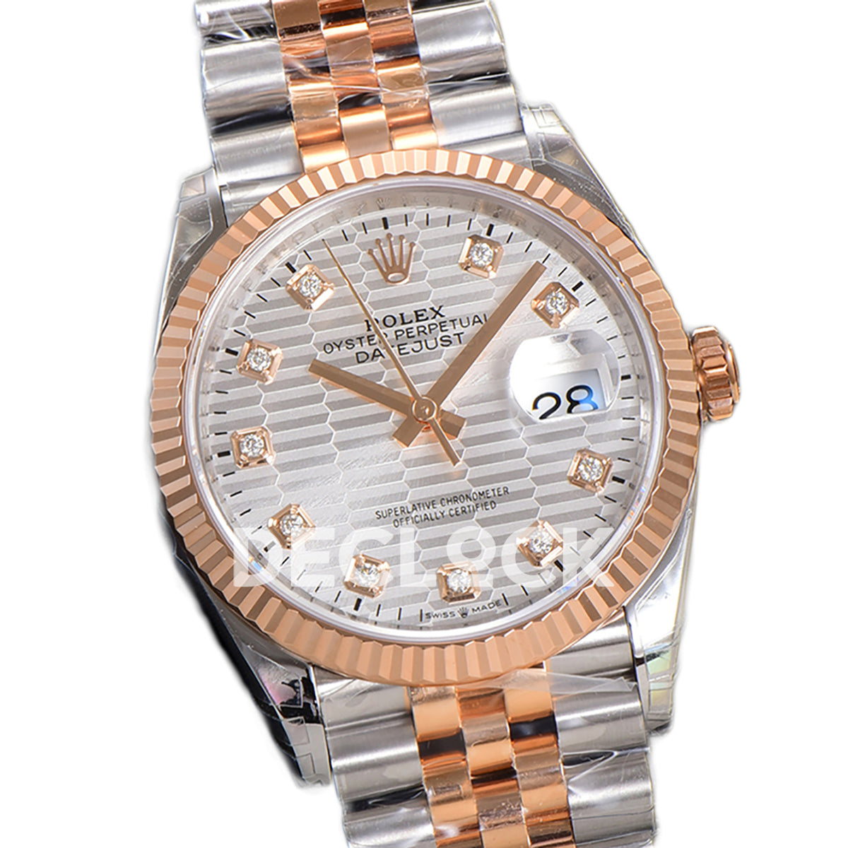 Rolex Datejust 36 126231 Silver Motif Diamond Jubilee — λοξή όψη καντράν
