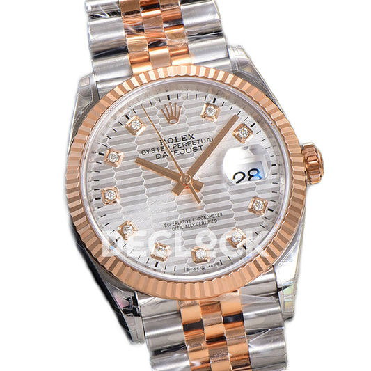 Rolex Datejust 36 126231 Silver Motif Diamond Jubilee — λοξή όψη καντράν