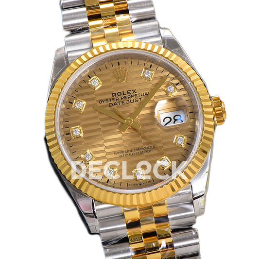 Rolex Datejust 36 126233 Champagne Motif Diamond Jubilee — λοξή όψη καντράν