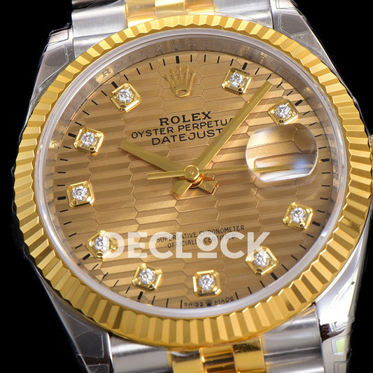 Rolex Datejust 36 126233 Champagne Motif Diamond Jubilee — λεπτομέρεια καντράν