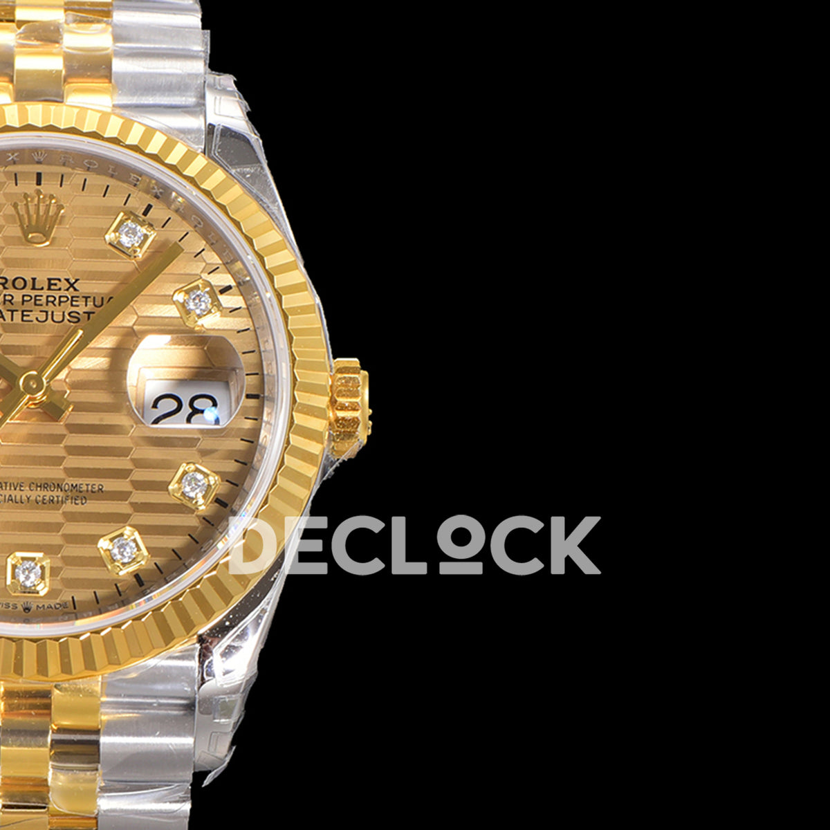 Rolex Datejust 36 126233 Champagne Motif Diamond Jubilee — όψη κάσας και καντράν