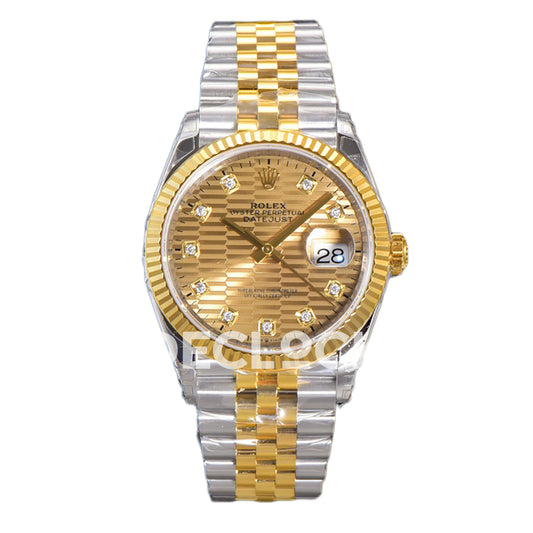 Rolex Datejust 36 126233 Champagne Motif Diamond Jubilee — μπροστινή όψη