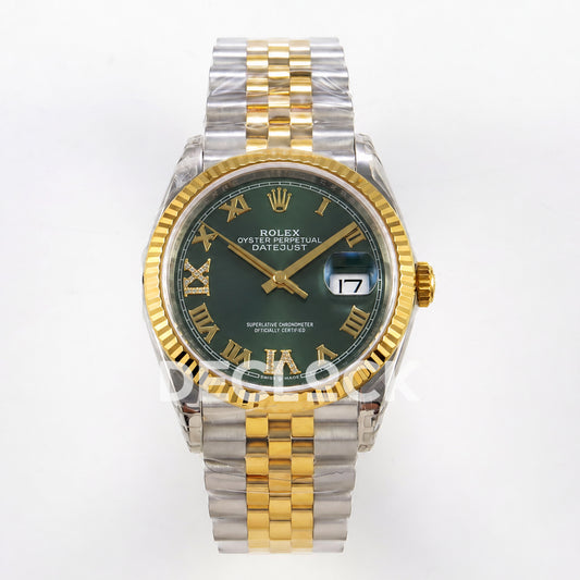 Rolex Datejust 36 126233-0049 VSF green Roman dial two-tone Jubilee VS3235 V2 — front