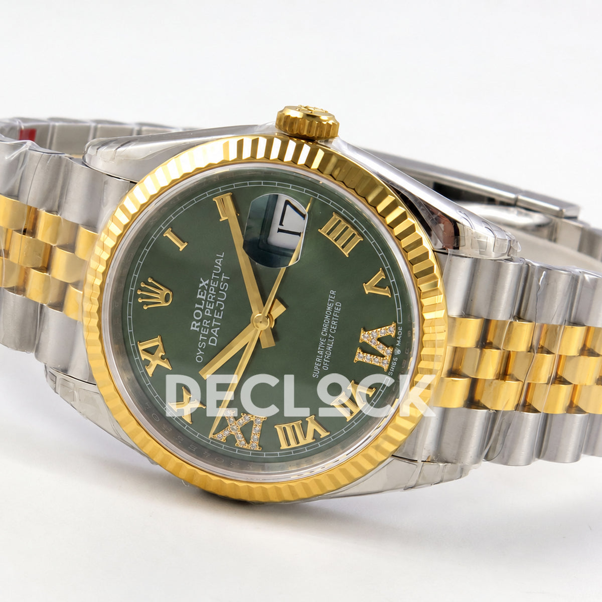 Rolex Datejust 36 126233-0049 VSF green Roman dial two-tone Jubilee VS3235 V2 — horizontal reverse