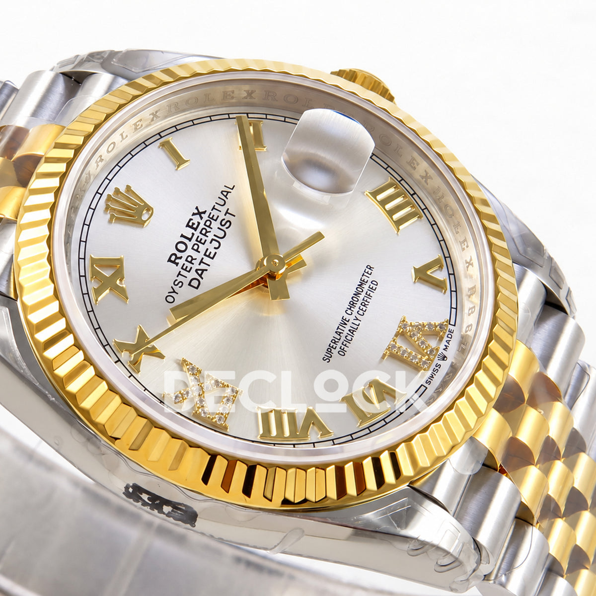 Rolex Datejust 36 126233-0031 VSF silver Roman dial two-tone Jubilee VS3235 V2 — dial right angle