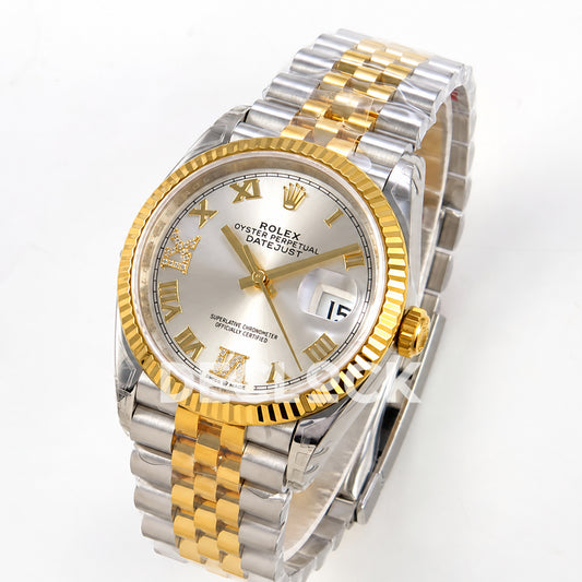 Rolex Datejust 36 126233-0031 VSF silver Roman dial two-tone Jubilee VS3235 V2 — three quarter front