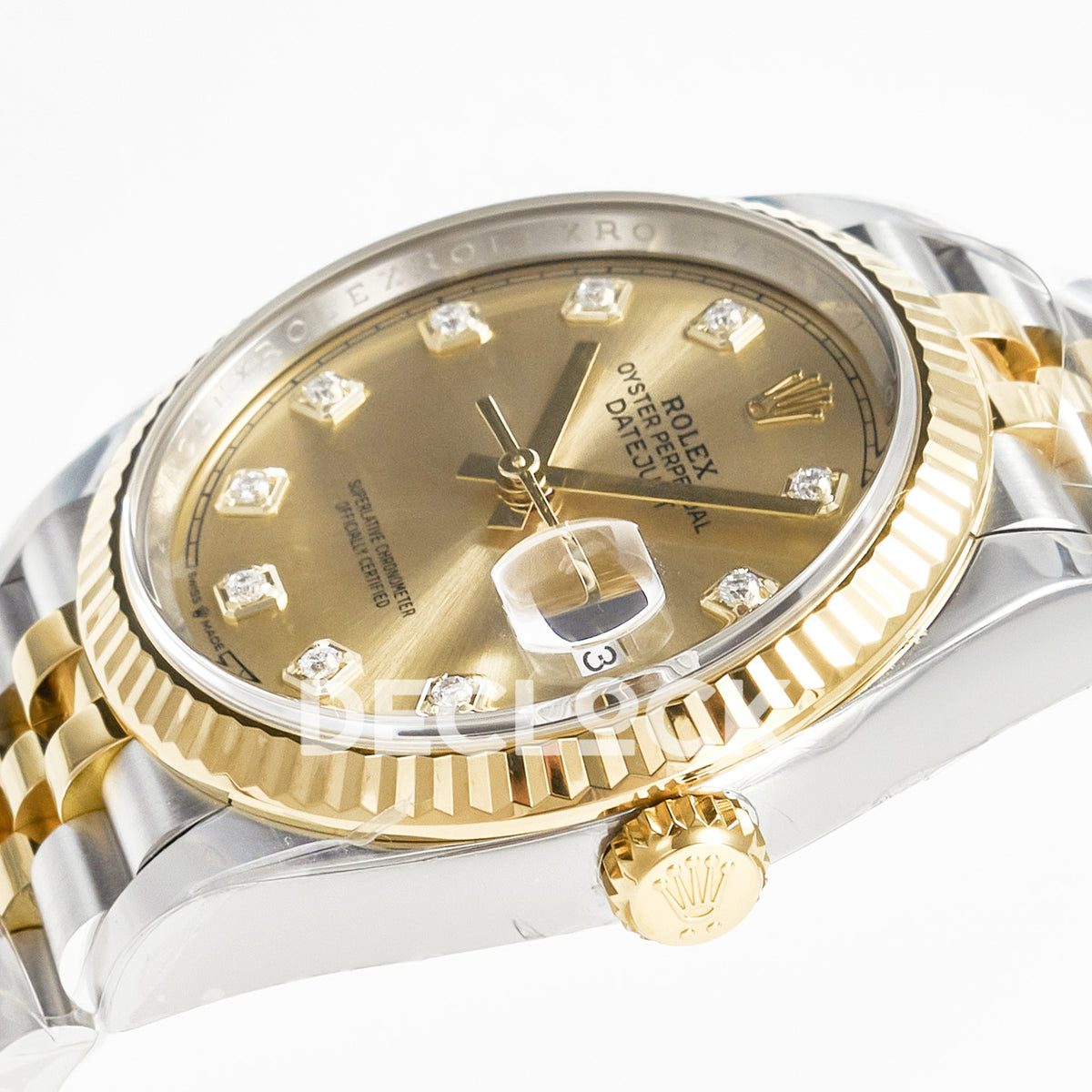 Rolex Datejust 36 126233 YG Diamond Jubilee — πλαϊνή όψη με κορώνα